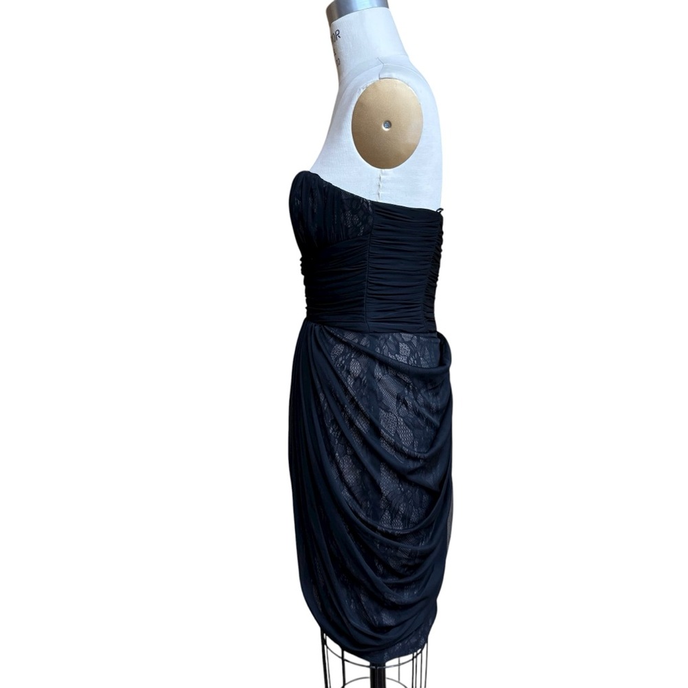 Max & Cleo Strapless Babydoll Dress Size 4 Black Pleated Cocktail Party Grunge - Picture 7 of 13